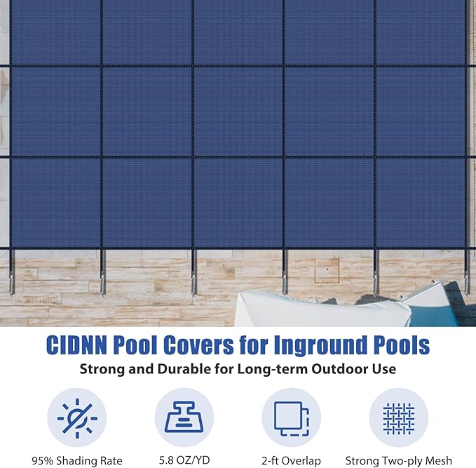 Inground Pool Cover Safety Fits Rectangle Swimming Pool, Mesh Solid Pool Cover for Inground Pools,Winter Pool Safety Cover Includes Safety Net and Installation Tools Blue (Blue, Fits 12x20ft Pools)