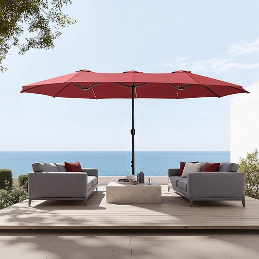 Sophia & William 15 ft Extra Large Patio Umbrella with Base Included, Rectangular Outdoor Umbrella Heavy Duty, Market Umbrella Double-sided Fade Resistant for Pool Garden Backyard, Burgundy