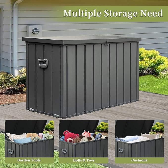 Heavy-Duty Outdoor Metal Storage Box Dark Gray Lockable Water-Resistant Deck Box for Patio Garden Tools Organization Rust-Resistant Outside Storage Box (200 Gallon)