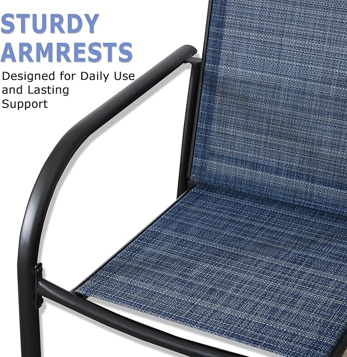 Patio Chairs Set of 8, Outdoor Dining Chairs with Breathable Textilene Fabric, Stackable Patio Chairs for Lawn, Garden, Backyard, Poolside, Dark Blue