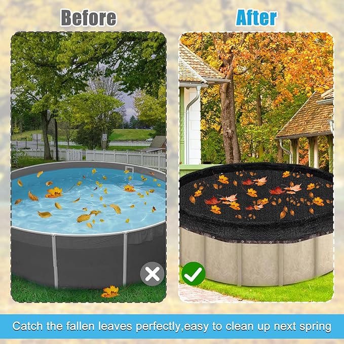 28ft Round Leaf Net Pool Covers for Above Ground Pool - Winter Cover Mesh Cover，29.5ft Mesh Swimming Pool Cover，Pool Safety Net Fits 28FT Above Ground Pools,Cover Size: 29.5 X 29.5 FT（Square）