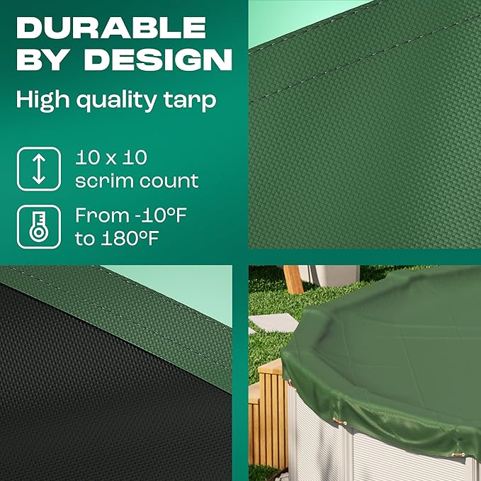 Yankee Emerald Series Pool Covers for Above Ground Pools | Oval 12x24 ft Swimming Pool Cover w/Steel-Core Cable, Winch for Winterization | 9 mil Medium-Thickness for Off-Season, On-Season Protection