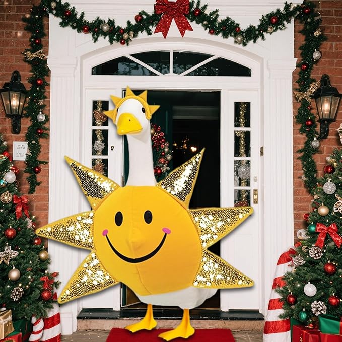 Sun Porch Goose Outfit Fits for Large 23" High Cement or Plastic Goose Statue, Yard Goose Cloths with Smiley Face Decor for Outdoor Lawn Gaden Patio in Winter