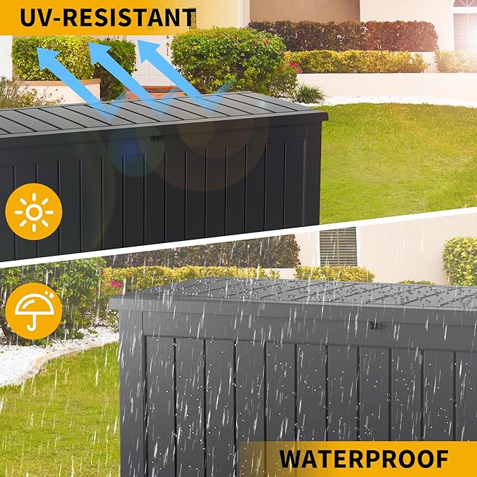 270 Gallon Deck Box, Resin Outdoor Indoor Waterproof Storage Box, Lockable Storage Box With Handle for Patio Furniture - Garden Tools - Swimming Pool Tools UV Resistant, Black - 270