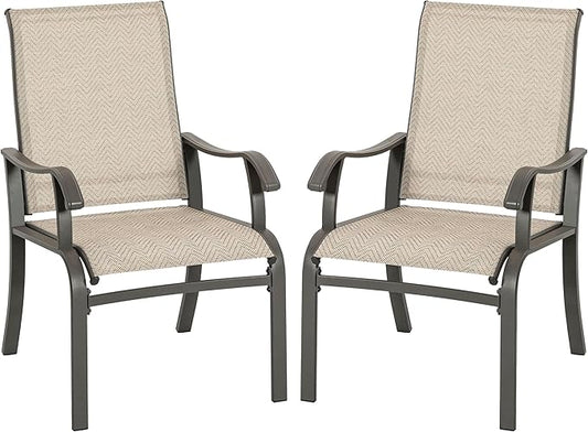 NUU GARDEN Patio Dining Chairs Set of 2, Outdoor Dining Chair with Powder-Coated Frame, All Weather Metal Dining Chairs with Textilene High Back and Wider Seat for Backyard, Deck, Balcony, Beige