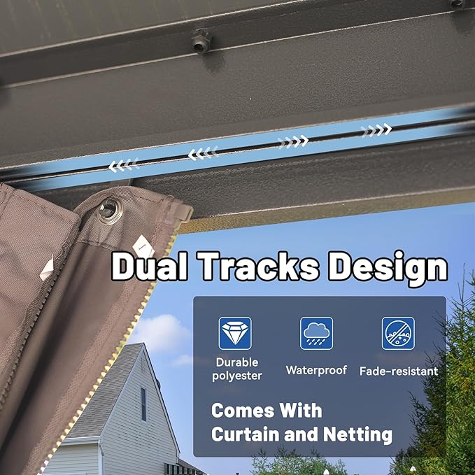 Outdoor Hardtop Gazebo for Patio 12x12FT with Resin-Galvanized Steel Roof, Metal Hard Top Gazebo with Gutters, Heavy Duty Gazebos All Season with Curtains & Netting, for Deck, Backyard, Hot Tub