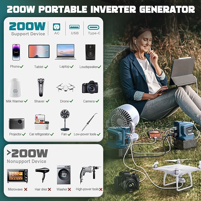 2PCS 200W Power Inverter Compatible with Makita, DC 18V to AC 110-120V Battery Inverter, Portable Battery Adapter Phone Charger Converter with 2 USB & 1 Type-C & 1 AC Outlet (Tool Only)