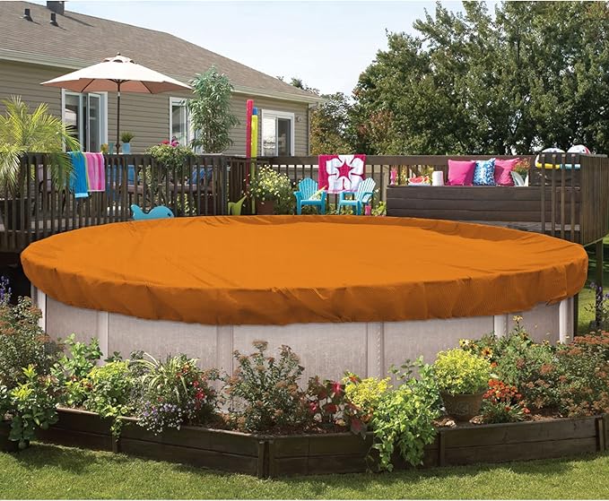 ECOOPTS 16 ft Round Pool Cover for Above Ground Pools, Swimming Pool Cover Protector Winter Safety Cover (Orange)