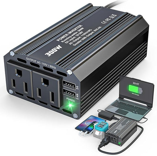 300W Power Inverter DC 18V to AC 110V for Makita: LIVOWALNY Battery Inverter Charger Adapter Power Supply with 2 AC & 2 USB Ports for Car, Vehicles, Laptop, Phone, String Light, Fan