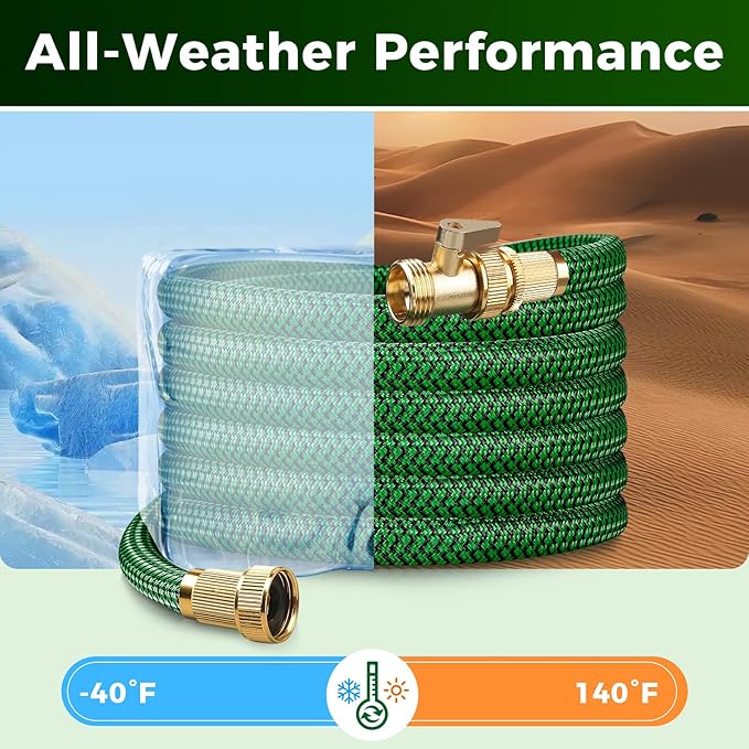 Upgraded Garden Hose 25+5ft, Non-Expandable Hose, Heavy Duty Kink-Resistant Flexible Water Hose with High-Density Fabric,LeakProof Hose Metal Shut-Off Valve Connector for Patio, Car Wash. (30FT)