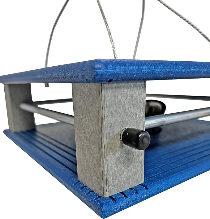 DutchCrafters Poly Gilbertson Large Covered Blue Bird Feeders for Outdoors Hanging, Bluebird Feeder for Mealworms - Amish USA Made (Bright Blue & Light Gray)