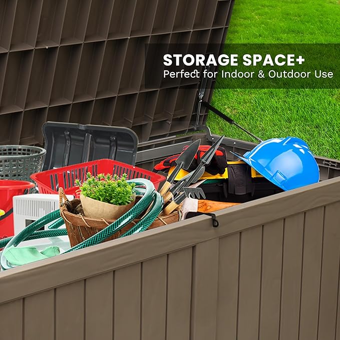Outdoor Storage Box, 180 Gallon Deck Boxes Outdoor Waterproof, Resin Waterproof Deck Box for Patio Furniture Outdoor Cushions Garden Tools and Pool Storage (Light Brown,180 Gallon-)