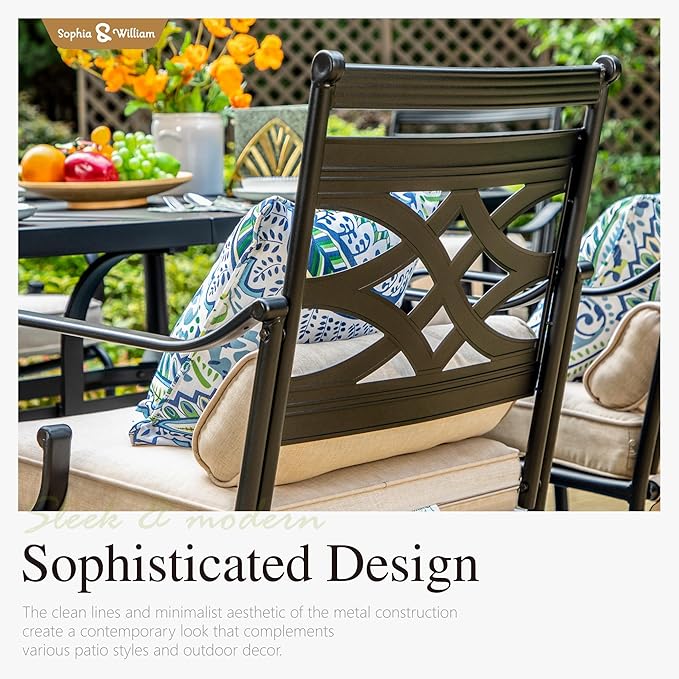 Sophia & William Outdoor Patio Dining Set for 6, Outdoor Table and Chairs, Removable Seat Cushions, 6 Patio Dining Chairs, 64" Black Patio Dining Table