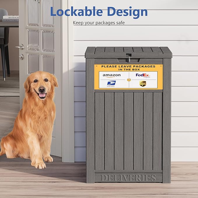 Package Delivery Box for Outside with Sign, 48 Gallon Storage with Lockable Secure, Large Double Wall Resin Outdoor Package Delivery Waterproof