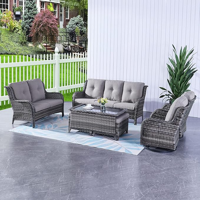 HUMMUH Outdoor Loveseat Sofa 2-Seat PE Rattan Patio Love Seat with Cushions,Deep Seat High Curved Back Armset Sectional Couch for Patio,Garden,Yard,Porch