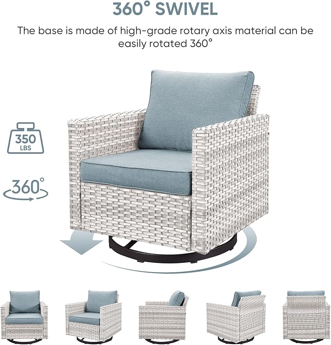 HUMMUH 3-Piece Patio Swivel Chairs,PE Wicker Outdoor Rocking Chairs Bistro Set with Side Table Porch Balcony Furniture with Cushions