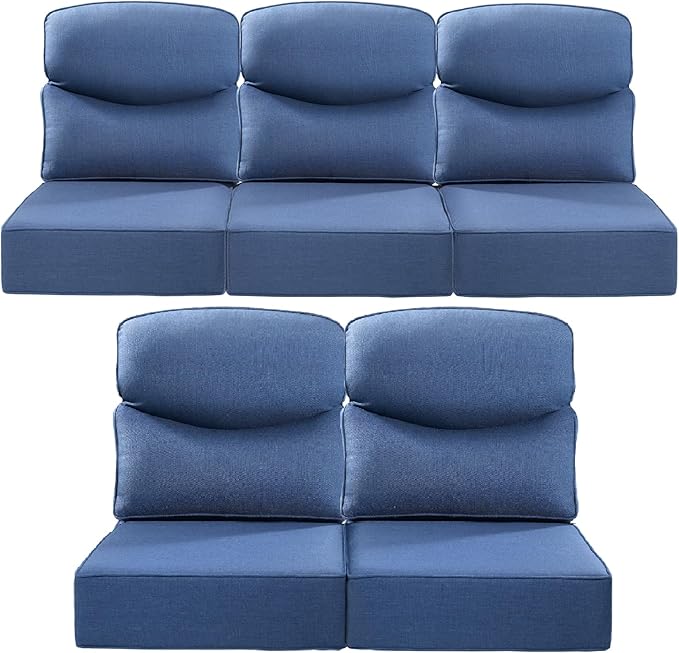 Luxury 24x24x6 Inch Smile Outdoor Cushions for Patio 5 Piece Set - Set of 5 Zippered Outside Pillows for Wicker Dining Rocking Swivel Chairs Loveseat Couch Sectional Sofa - Navy Blue