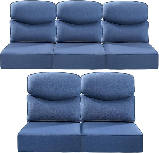 Luxury 24x24x6 Inch Smile Outdoor Cushions for Patio 5 Piece Set - Set of 5 Zippered Outside Pillows for Wicker Dining Rocking Swivel Chairs Loveseat Couch Sectional Sofa - Navy Blue
