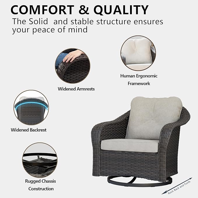 Wicker Swivel Rocking Chairs - Outdoor Brown Wicker Swivel Glider Chair Outdoor Rocking Chair with Water-Resistant Cushions, Beige