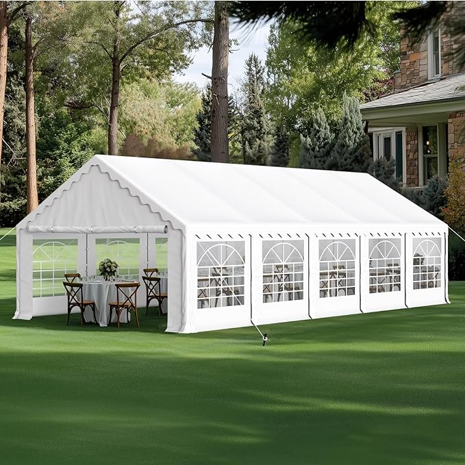 GREEN PARTY 16x32FT Party Tent Heavy Duty, Large Wedding Event Shelters with 4 Carry Bags & Removable Sidewalls, Outdoor Canopy Gazebo Commercial Tents for Parties Carport Garden Patio