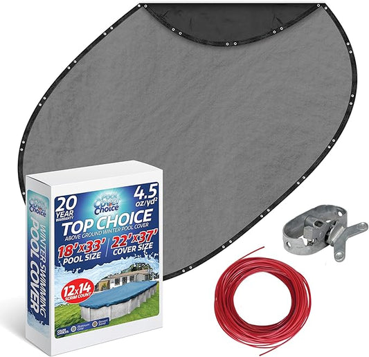 Winter Swimming Pool Cover for 18 ft x 33 ft Aboveground Oval Pool Size, Top Choice Series, Solid Material, Color - Platinum Gray, Pool Cover Choice 301833-4CHOICE