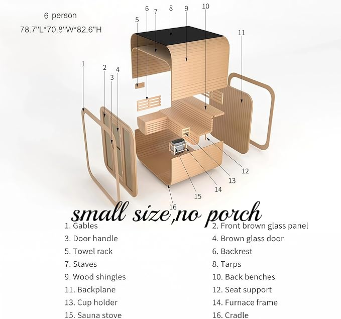 Customize Outdoor Traditional Steam Sauna 4-10 Person, Canadian Hemlock, Red Cedar Sauna, Porch Option, Glass Window Option, Wood Burning Stove or Harvia Heater, ETL Certificate(0-195 °F)