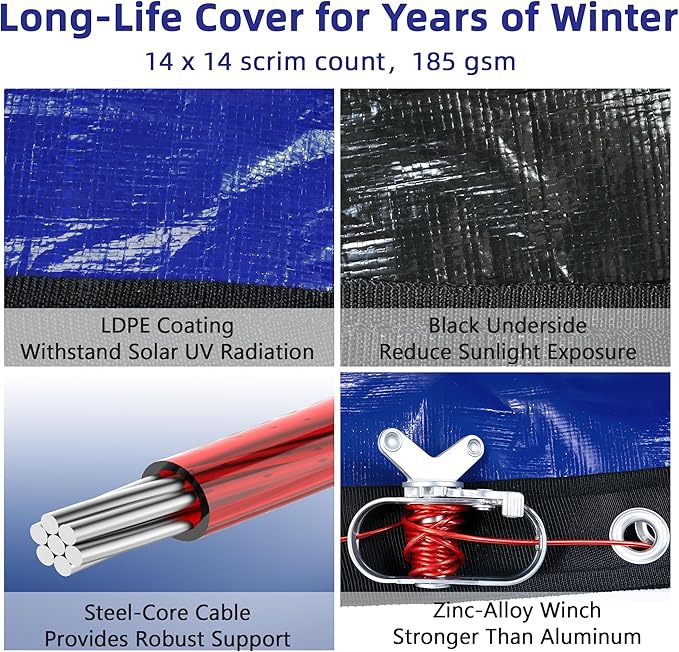 Pool Covers for Above Ground Pools - 30 ft Round Winter Pool Cover, Extra Durable Cold- and UV-Resistant Heavy-Duty Swimming Pool Cover for Winterizing