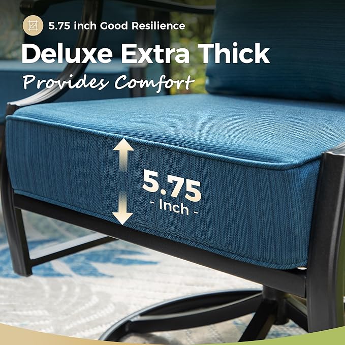 Patio Chairs Set of 2, High Back Outdoor Patio Metal Chairs with 5.75" Thick Cushions for Bistro Balcony Porch Deck and Yard, Peacock Blue