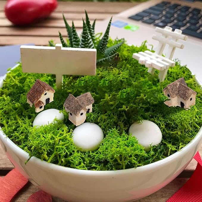 12 Pcs Miniature Fairy Garden Stone House,Mini Fairy Stone Resin House Cottage Statues Sculptures for Micro Landscape Dollhouse Decor