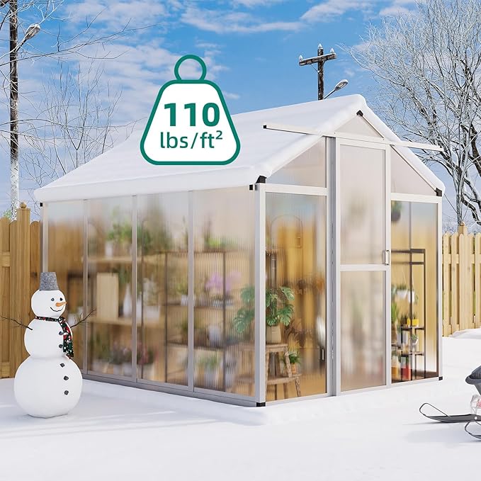 6 x 8 FT Greenhouse, Heavy-Duty Polycarbonate Large Walk-in Greenhouse Roof Vent ,Aluminum Frame & Lockable Door, for Backyard, Green Houses for Outside Garden Backyard