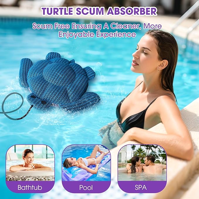 Hot Tub Scum Absorber Accessories for Spa, Turtle Scumbug Skimmer for Hot Tub Pool, Reusable Oil Absorbing Remover Cleaner Sponges for Adults Keeps Your Hot Tub Water Clean