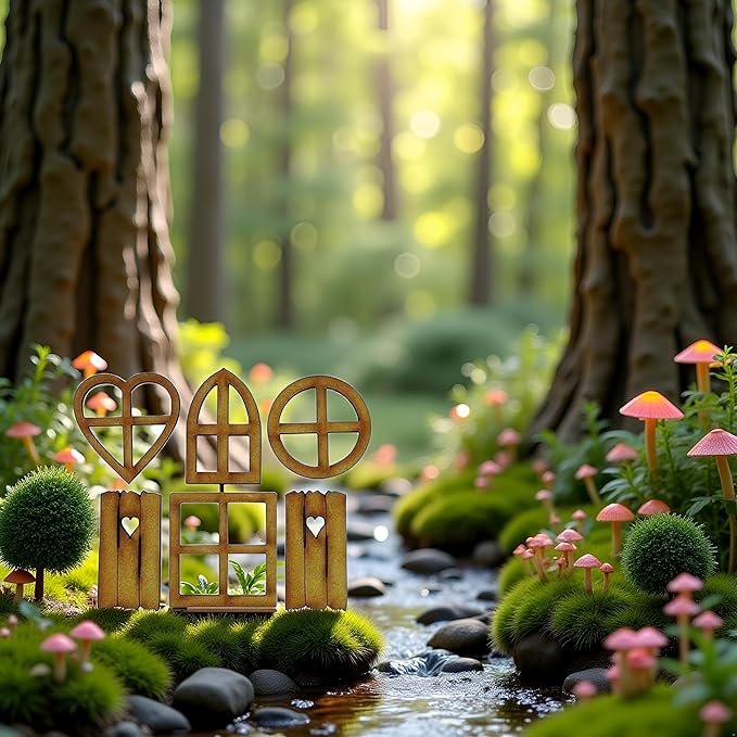 6Pcs Brown Wooden Fairy Garden Door, Blank Door Fairy House Doors and Windows Ornaments Tree Statues for Tree Trunk Yard Decoration, Miniature Gardens Buildings , Garden Sculptures and Statues