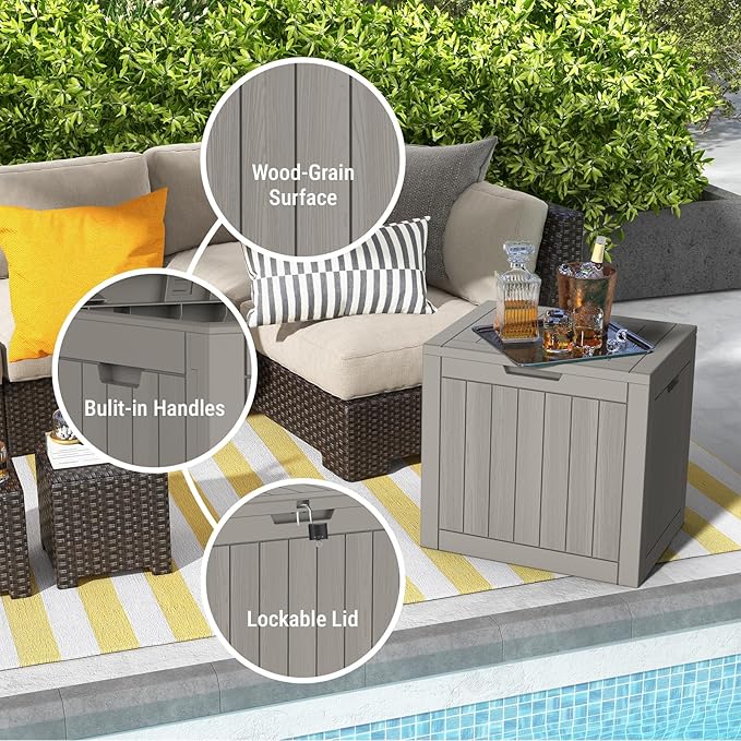 Mars Villa 31 Gallon Outdoor Storage Box, Waterproof Deck Box, Outside Storage Bin for Patio Furniture Cushions, Pool Supplies, Garden Tools, Weatherproof, Grey