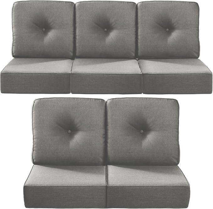 Luxury 22x24/22x25 6-Inch Outdoor Cushions for 5 Peice Patio Furniture Set - Set of 5 Water Repellent Pillow for Wicker Rocking Swivel Chairs Loveseat Couch Sectional Sofa - Grey