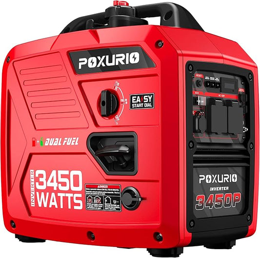 3450-Watt Dual Fuel Inverter Generator for Home Use, 1.6Gallon Large Fuel Tank Up to 8.3 Hours Use, 120V Gas Powered Generator Super Quiet, Red