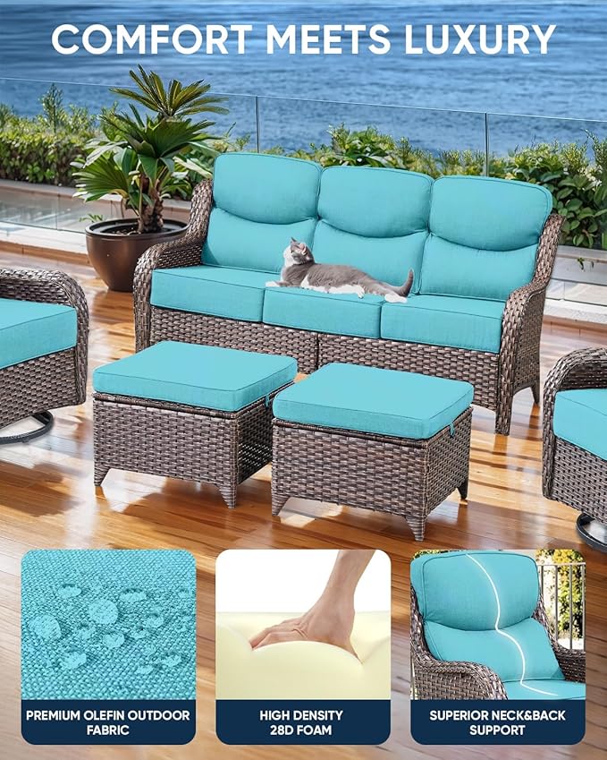 Luxury 24x24x6 Inch Smile Outdoor Seat Cushions Set of 2 - Superior Comfortable Water-Repellent Patio Chair Cushion for Porch Rattan Dining Glider Loveseat Sectional Sofa - Turquoise