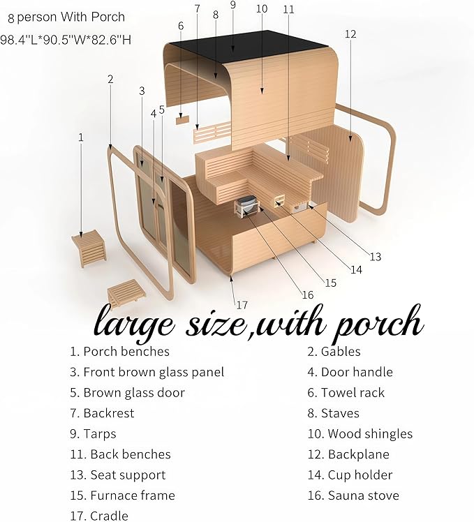 Customize Outdoor Steam Sauna 4-10 Person, Canadian Hemlock, Red Cedar Sauna, Porch Option, Glass Window Option, Wood Burning Stove or Harvia Heater, ETL Certificate(0-195 °F)