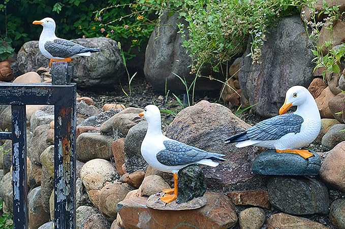 Real Seagull Outdoor Sculpture,Garden Funny Bird Statue,Beach Statue,Resin Animal Seabird Ornaments,Coastal Beach Decor for Outdoor Table Decor for Garden,Terrace,Lawn,Yard