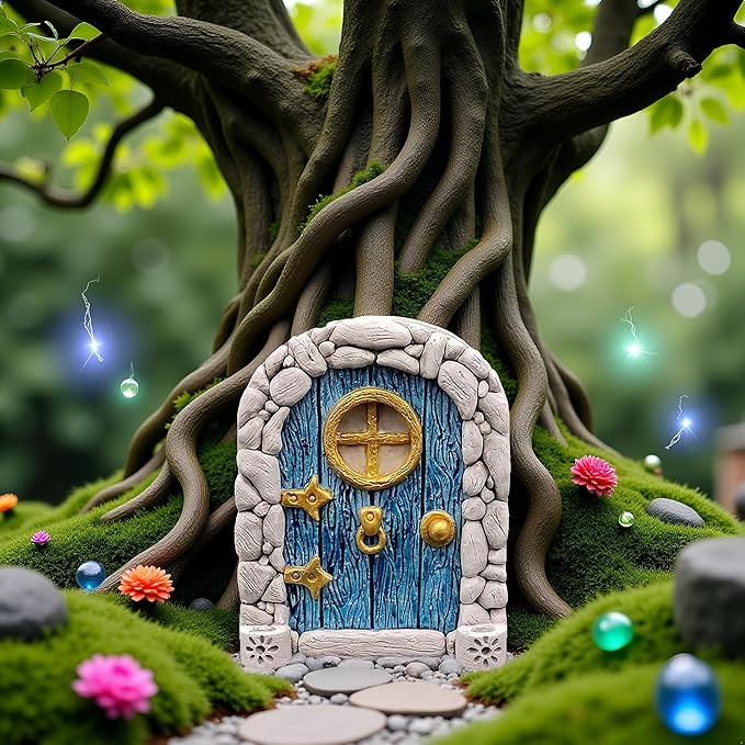 Blue Streak Archway Mini Fairy Garden Door for Tree, 3D Miniature Fairy Door for Fairytale Tiny House Doors, Bonsai Terrarium Micro Landscape Decoration Accessories Garden Miniatures