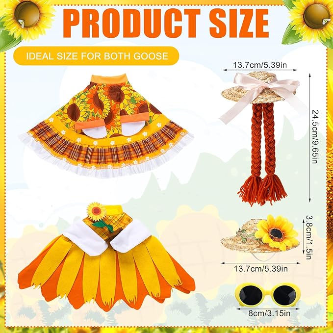 Abbylike 2 Set Fall Sunflower Porch Goose Outfit Sunflower Lawn Goose Costume 23'' Cement for Autumn Thanksgiving Yard Decor