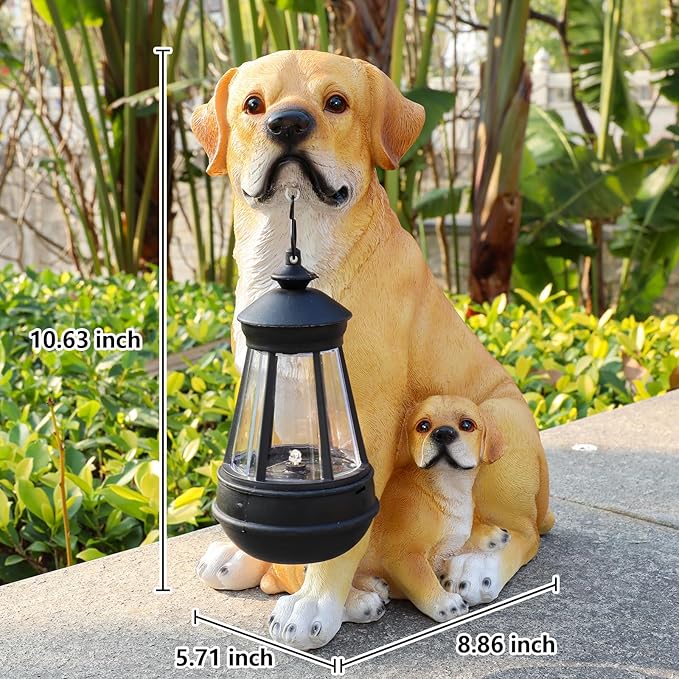 Garden Dog Statues Outdoor Decor, Solar Lights Outdoor Labrador Figurine Solar Dog Ornaments for Patio, Lawn, Yard Art Decoration, Housewarming Garden Gift