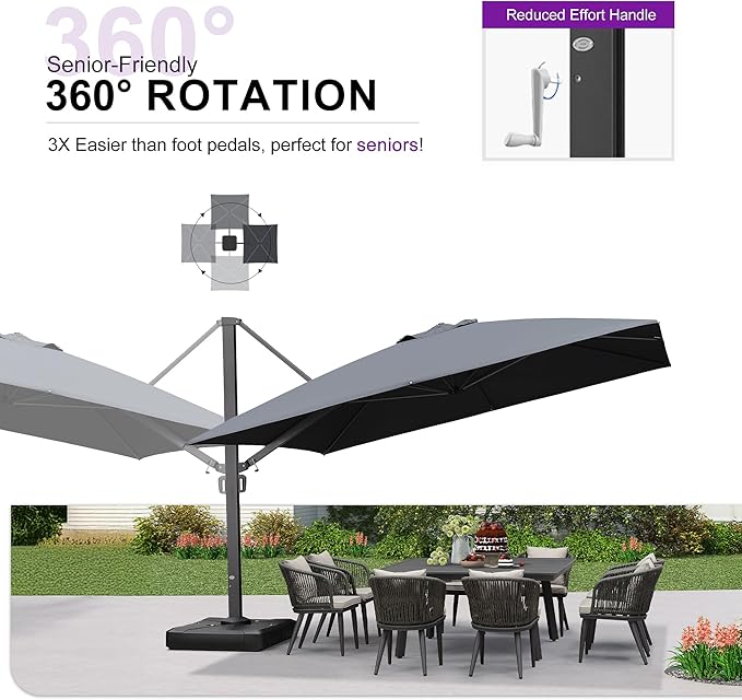 PURPLE LEAF 12 FT Square Patio Umbrella with Base Large Offset Hanging Outdoor Cantilever Umbrella Included Base for Garden Deck Backyard Pool Grey