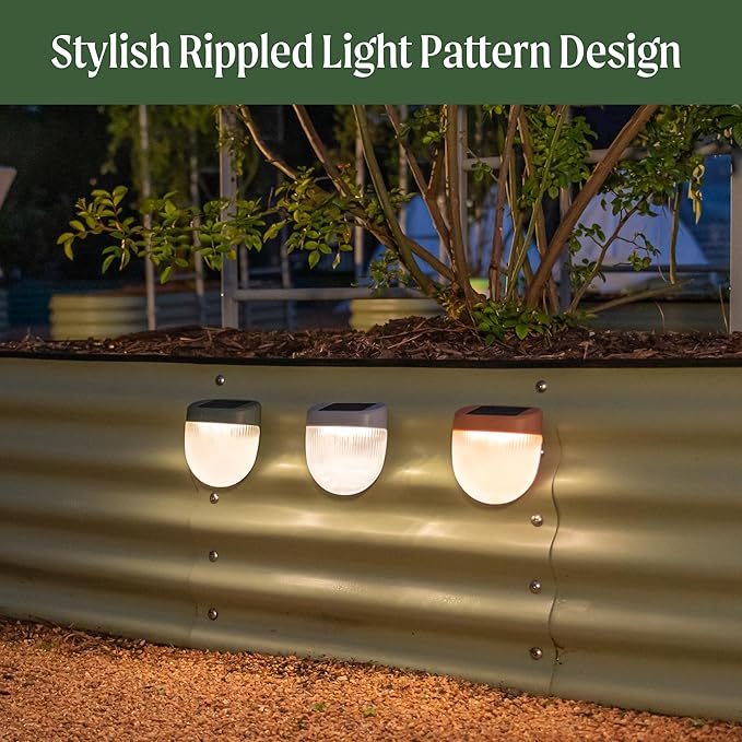 Vego garden Rippled Solar Garden Lights with Auto Sensors Magnetize Securely to Raised Beds, IPX4 Waterproof Outdoor LED Light for Patio & Yard Terra Cotta, 2 Pack