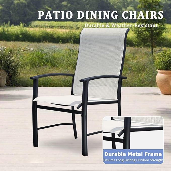 Outdoor Dining Chairs Set of 8, Stackable Patio Chairs with Metal Frame & Textilene Fabric, Perfect for Patio Garden Deck, Oyster