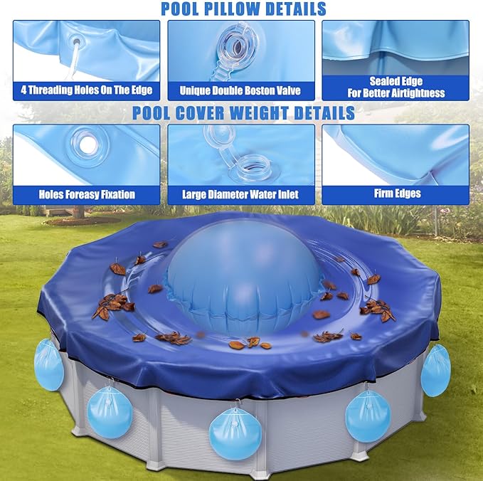 5Ft Pool Pillows with 16PCS Pool Cover Weights, Winter PVC Pool Pillows for Above Ground Pools with Pool Cover Weights for Support & Fix Swimmingpool Covers (5Ft +16PCS)