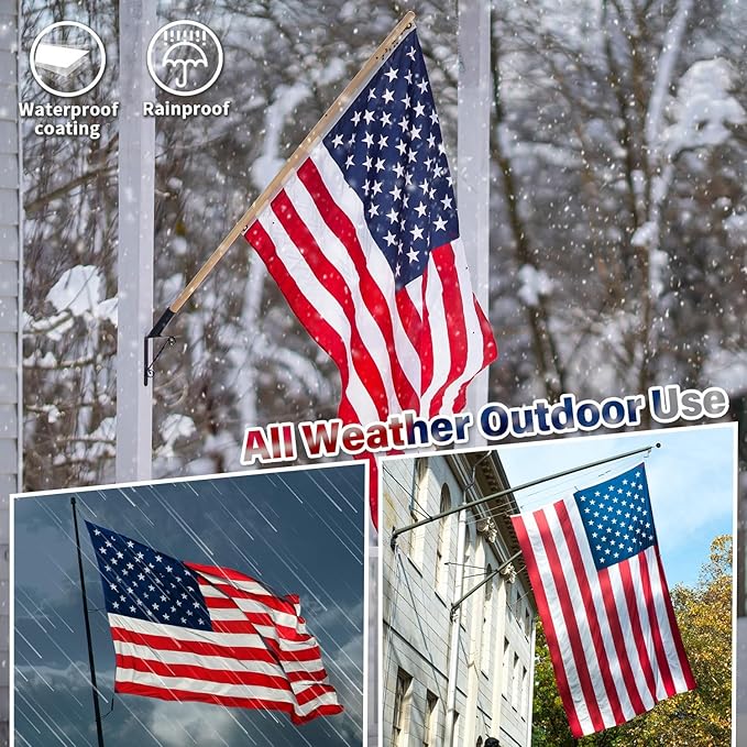 Deluxe Cotton American Flag 4x6 FT for Outside, Tear Resistant US Flags High Wind with Embroidered Stars, Sewn Stripes, the Best Indoor Outdoor Flag