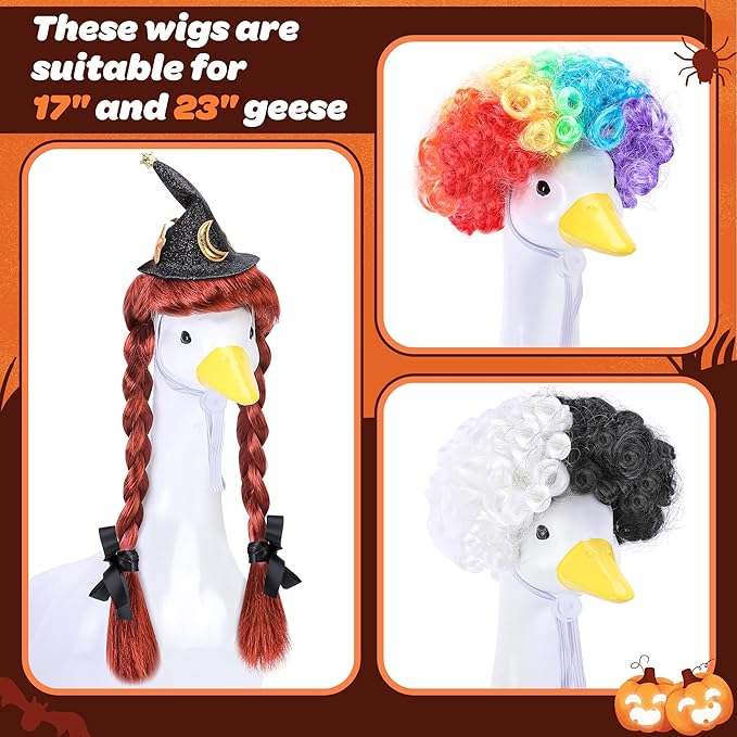 DECOHS 3 Pcs Halloween Porch Goose Wigs, Funny Lawn Statue Goosey Braid Wigs with Hair Clip, Garden Goose Outfits Costume Witch Clown Wigs Accessories for Halloween Decor Outdoor Patio Yard Statue