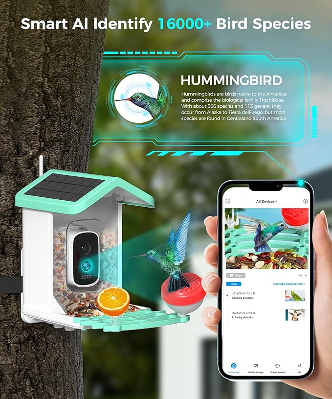 Bird Feeder with Camera, 4K HD AI Identify Bird Species Solar Panel, Smart Birdhouse with Cam, Auto Capture& Motion Detection for Watching, Video Live View, Instant Arrival Alerts
