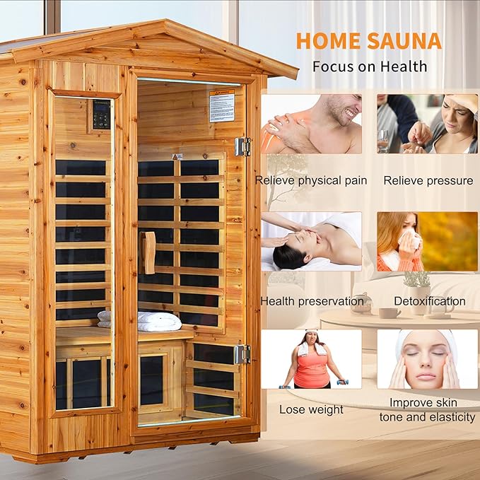 Outdoor Sauna 2 Person Infrared Saunas for Home, Low Emf Infrared Sauna Dry Sauna for Home 1750W Sauna Outdoor LED Reading Lamps, Chromotherapy Lights,81.10 * 46.4 * 36.2Inch