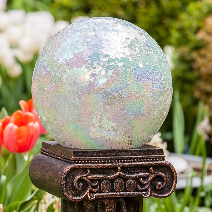Glass Gazing Ball 10 inch Indoor Outdoor Mosaic Gazing Ball Colorful Globe for Yard and Home Decor, Glass Gazing Globe for Garden